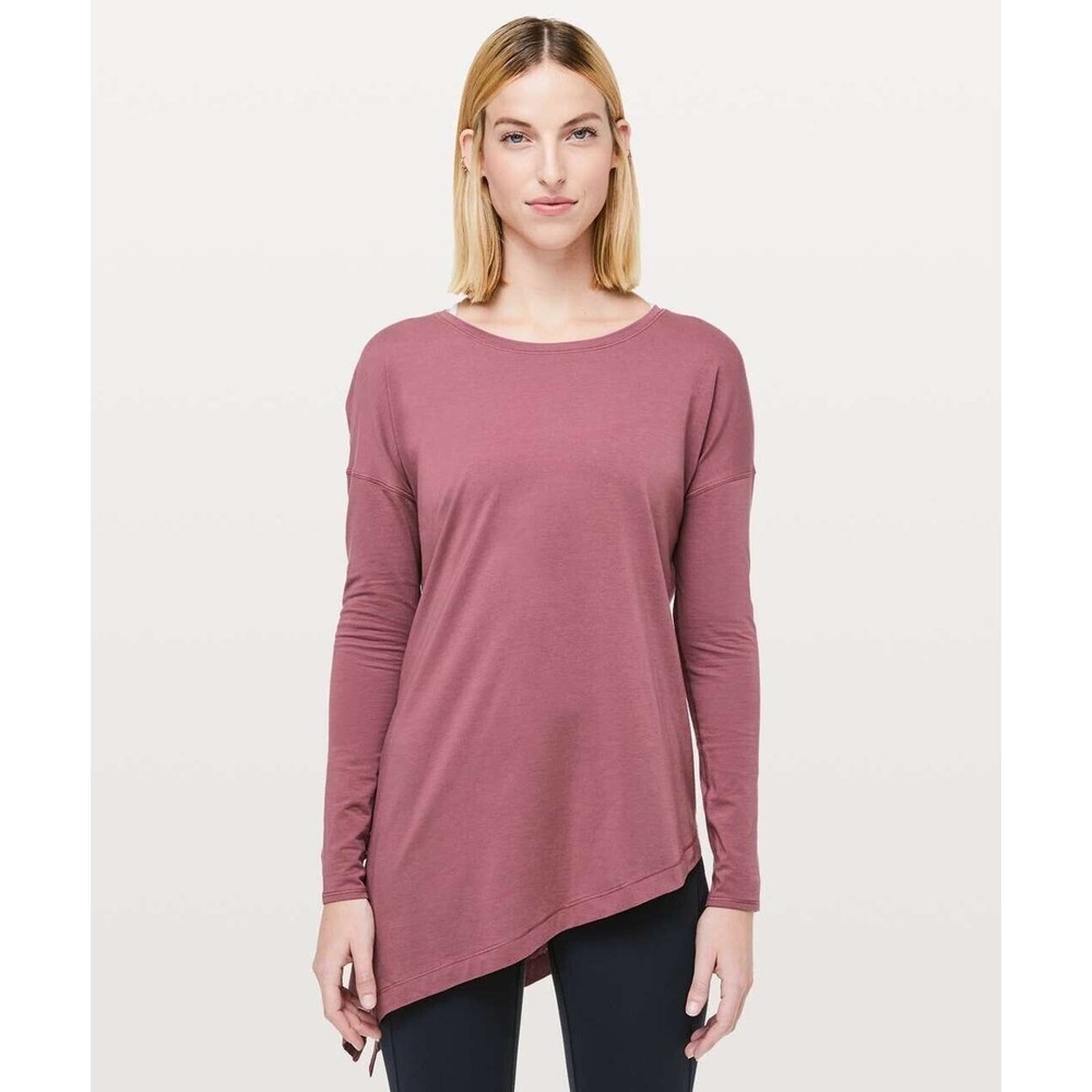 LULULEMON To The Point Cotton Long Sleeve Asymmetrical Side Tie Misty Merlot 6